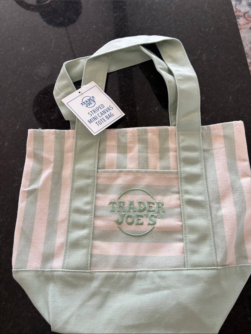 Mint & Cream Striped Canvas Tote